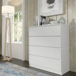 Komoda MAJA S4 90 cm biały mat 4 szuflady stojąca na cokole