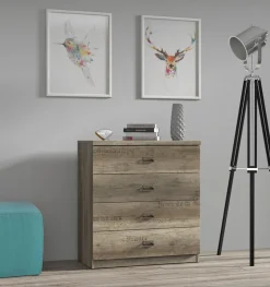 Komoda Malcolm 80 cm z 4 szufladami dąb canyon monument nadruk