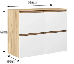 Komoda Megan 90 K4 Dąb Craft Złoty / Biały 90X45X75 Cm