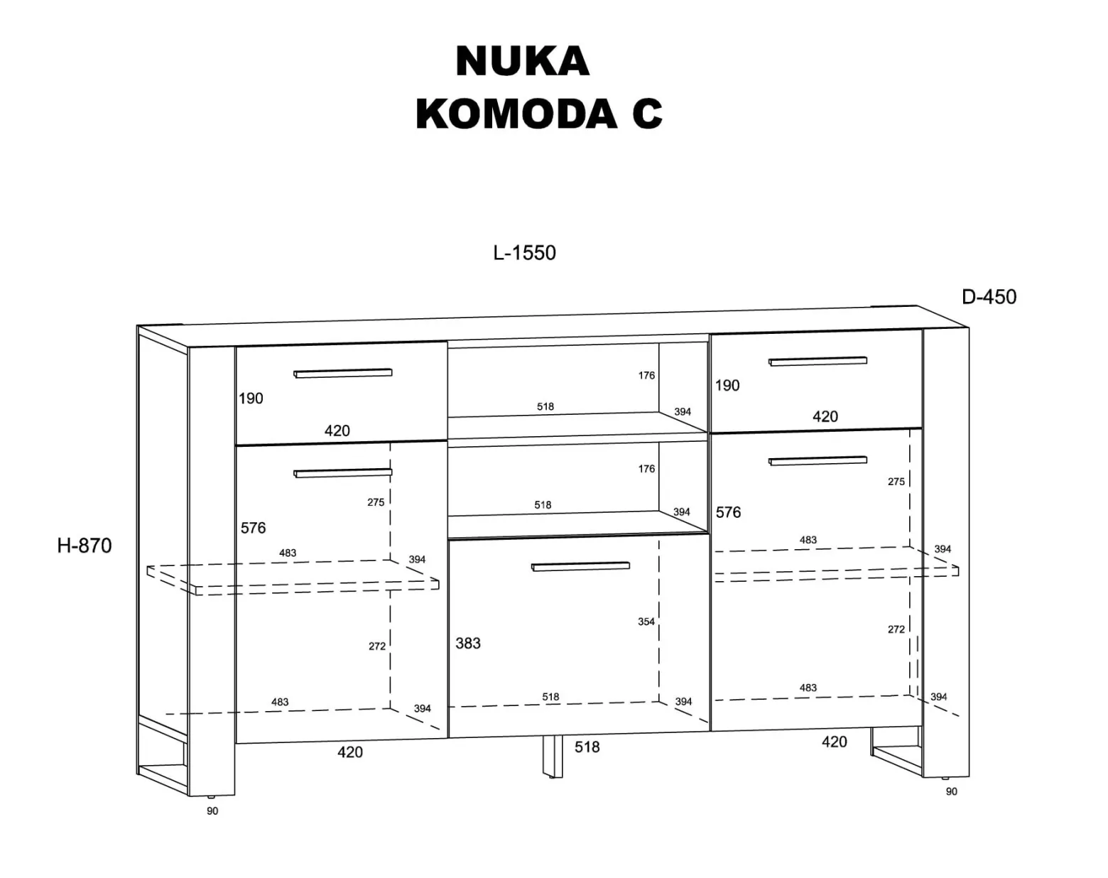 Komoda NUKA C 155 cm dąb grange stojąca