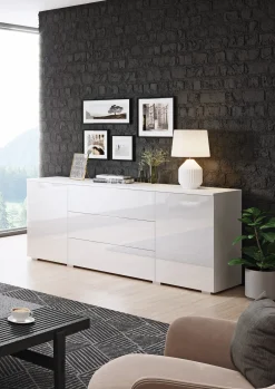 Komoda PARMA 150 cm, biały/biały połysk