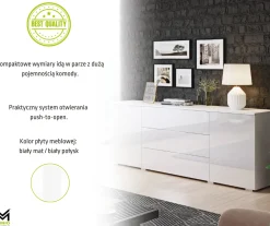 Komoda PARMA 150 cm, biały/biały połysk