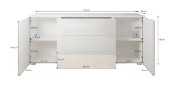 Komoda PARMA 150 cm, biały/biały połysk