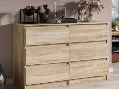 Komoda Pojemna Sonoma Pari 6 Szuflad Dąb Sonoma 120 CM