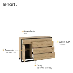 Komoda QUANT jednodrzwiowa z szufladami i oświetleniem LED dąb artisan