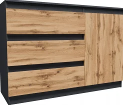 Komoda szafka CR3-T-7 grafit-wotan 1 drzwi 3 szuflady pojemny regał szafa