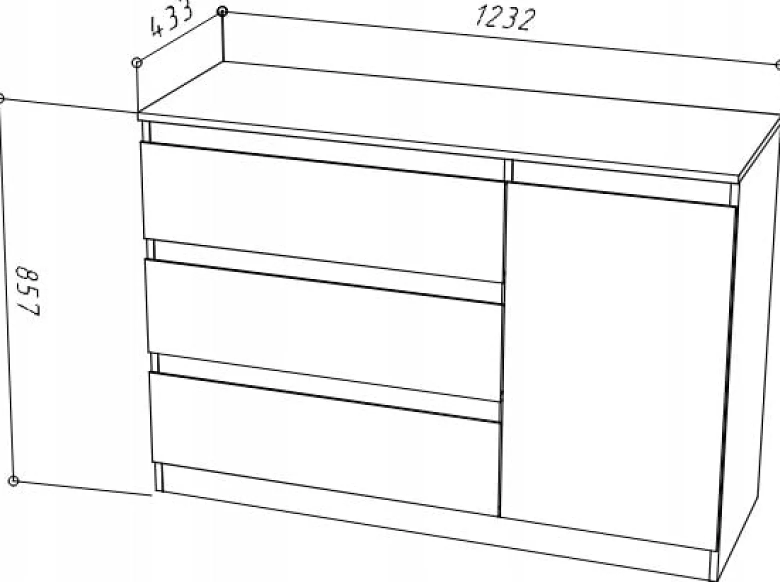 Komoda szafka CR3-T-7 grafit-wotan 1 drzwi 3 szuflady pojemny regał szafa