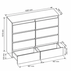 Komoda 8 szuflad 100 cm Czarna