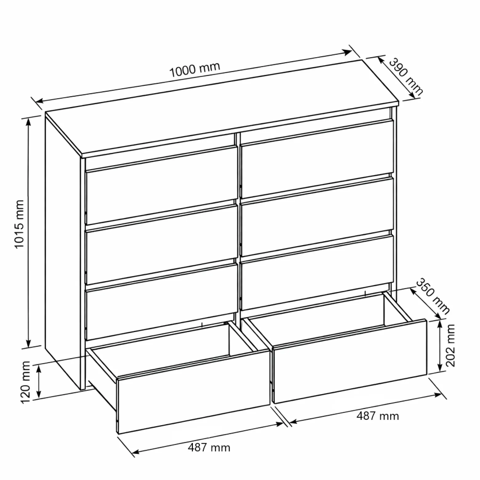 Komoda 8 szuflad 100 cm Czarna