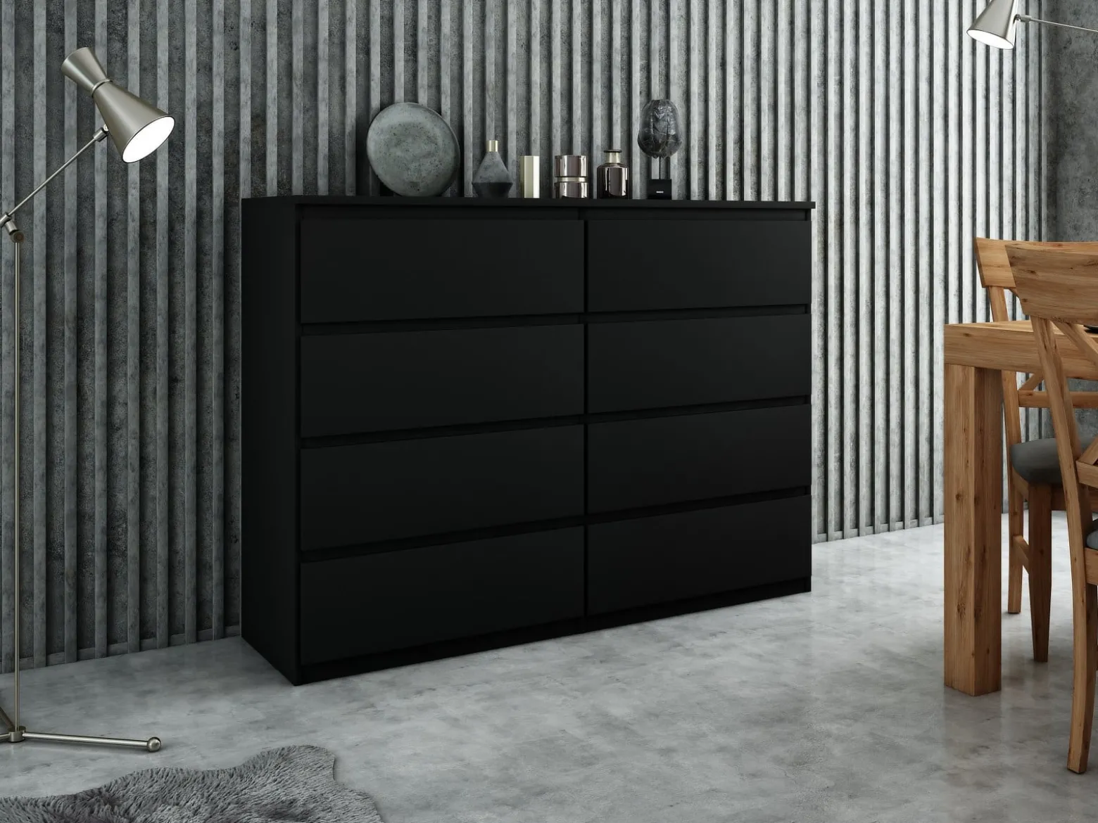 Komoda 8 szuflad 100 cm Czarna