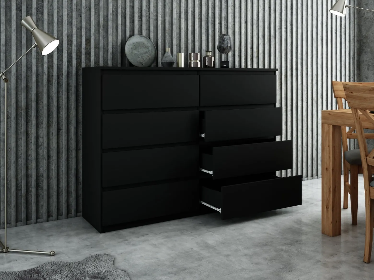 Komoda 8 szuflad 100 cm Czarna