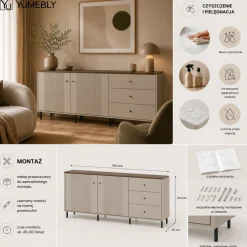 Komoda TIRAMISU KOM2D3S - Kaszmir/Dąb antyczny | 183,4x75,2x40 cm