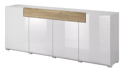 Komoda TOLEDO 210 4D1S biała połysk/dąb san remo
