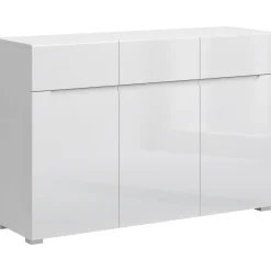 Komoda Trzydrzwiowa z Szufladami do Salonu MIST 135 cm Biały