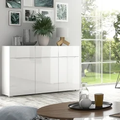 Komoda Trzydrzwiowa z Szufladami do Salonu MIST 135 cm Biały