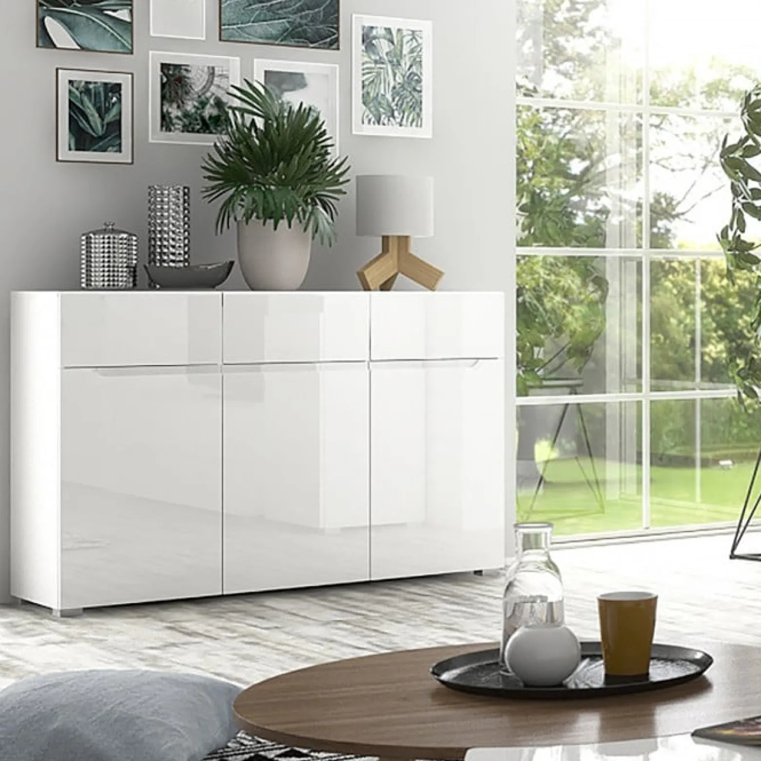 Komoda Trzydrzwiowa z Szufladami do Salonu MIST 135 cm Biały