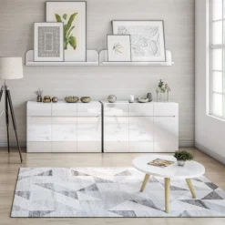 Komoda Trzydrzwiowa z Szufladami do Salonu MIST 135 cm Biały