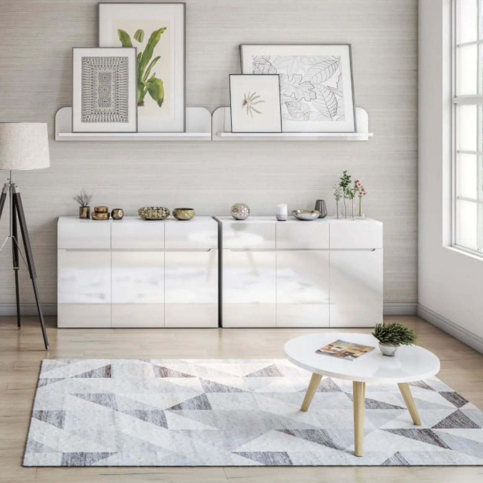 Komoda Trzydrzwiowa z Szufladami do Salonu MIST 135 cm Biały