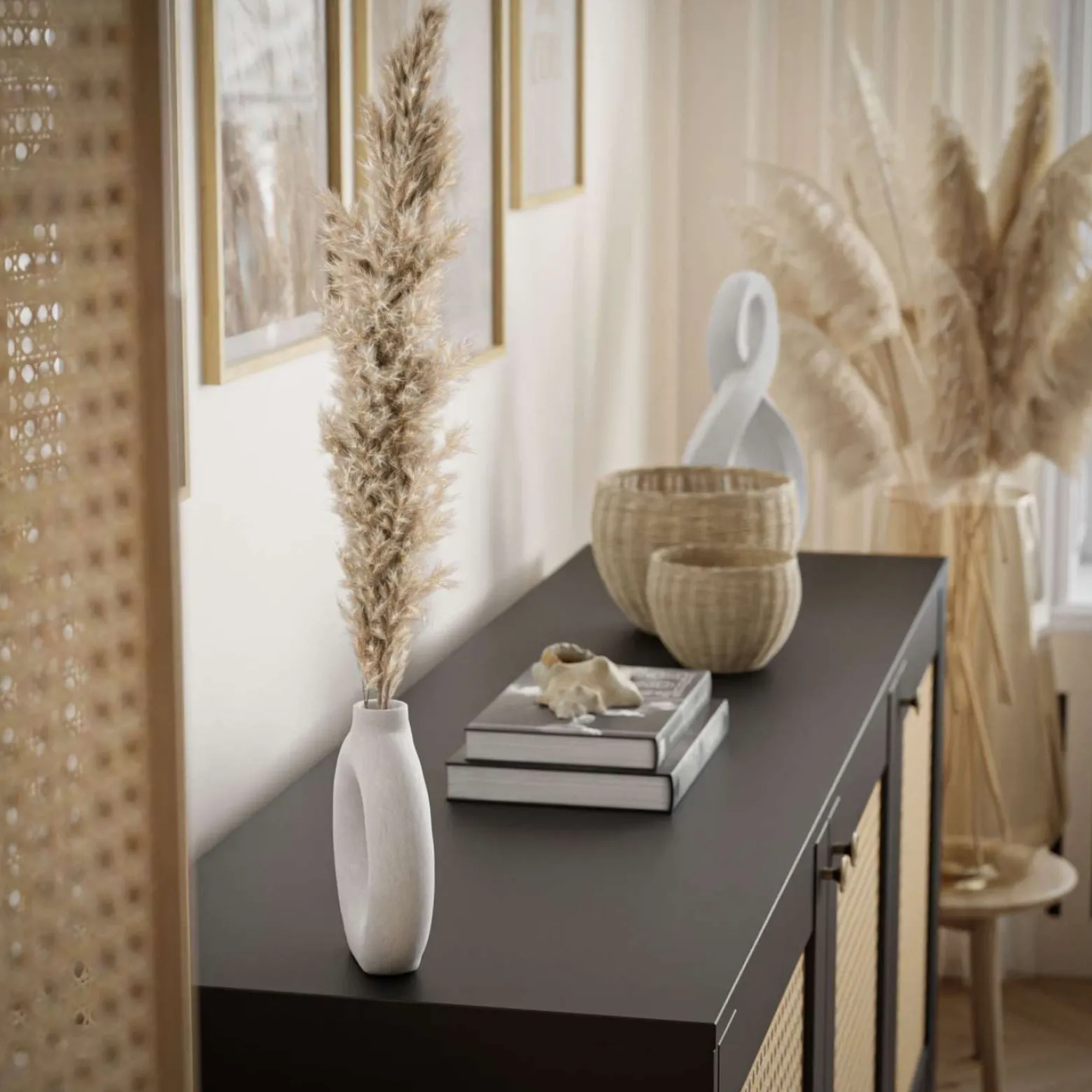 Komoda VIENNA 3D z imitacją plecionki - czarna