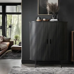Komoda Z Lamelami Duża Drewniana Do Salonu Loft Wysoka Czarna TRISH 100 cm