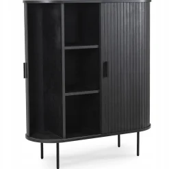 Komoda Z Lamelami Duża Drewniana Do Salonu Loft Wysoka Czarna TRISH 100 cm