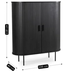 Komoda Z Lamelami Duża Drewniana Do Salonu Loft Wysoka Czarna TRISH 100 cm