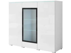 Komoda z przeszkleniem VEVE 120 cm , w kolorze biały/biały połysk