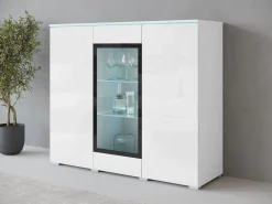 Komoda z przeszkleniem VEVE 120 cm , w kolorze biały/biały połysk
