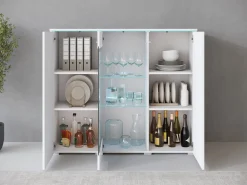 Komoda z przeszkleniem VEVE 120 cm , w kolorze biały/biały połysk