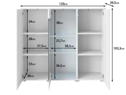 Komoda z przeszkleniem VEVE 120 cm , w kolorze biały/biały połysk