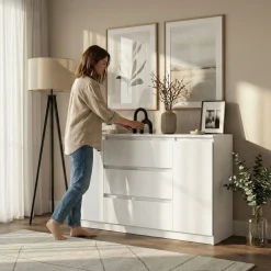 Komoda z 3 Szufladami i 2 Szafkami Biała 120CM