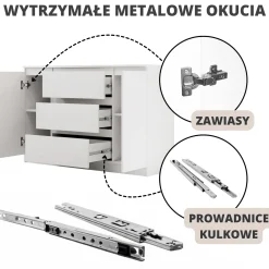 Komoda z 3 Szufladami i 2 Szafkami Biała 120CM