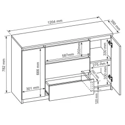 Komoda z 3 Szufladami i 2 Szafkami Biała 120CM