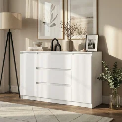 Komoda z 3 Szufladami i 2 Szafkami Biała 120CM