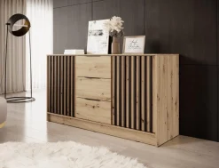 Komoda z szufladami Nelly 3D fronty z lamelami dąb artisan