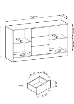 Komoda z szufladami Nelly 3D fronty z lamelami dąb artisan
