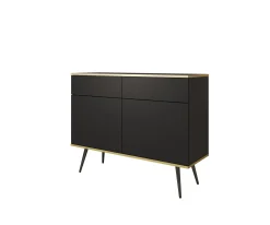 Komoda z szufladami ORINO 107cm czarny ze złotymi detalami/czarne nóżki