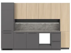 Komplet kuchenny Milino Medium B 332 cm z blatem antracyt/dąb barbera piaskowy
