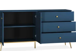 KONSIMO ARICIA Duża komoda 160 cm granatowa ze złotymi elementami elegancka