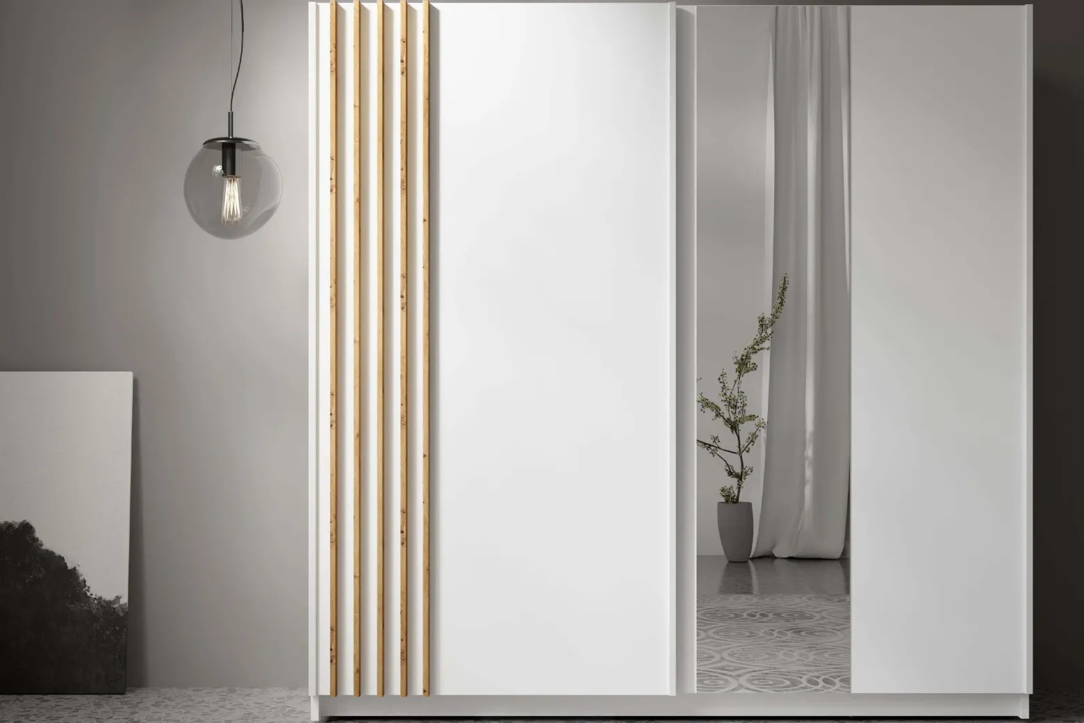 KONSIMO CASTARI Szafa przesuwna z lustrem biały/dąb artisan 200 cm modern