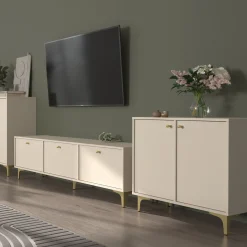 KONSIMO FLOREN Mała komoda do przechowywania kremowa elegancka