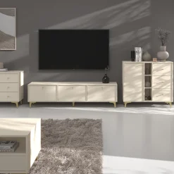 KONSIMO FLOREN Mała komoda do przechowywania kremowa elegancka
