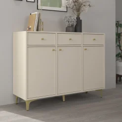 KONSIMO FLOREN Szeroka komoda 124 cm do salonu na złotych nóżkach