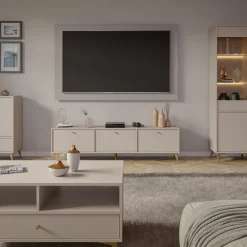 KONSIMO FLOREN Szeroka komoda 124 cm do salonu na złotych nóżkach
