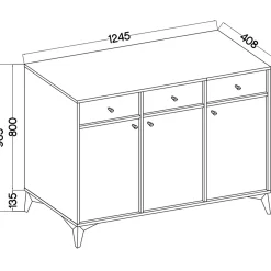KONSIMO FLOREN Szeroka komoda 124 cm do salonu na złotych nóżkach