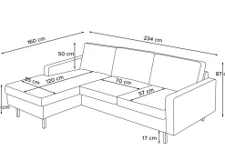 KONSIMO INVIA Narożnik lewy w stylu loft, metalowe nóżki, szer. 234 cm