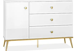 KONSIMO ISORIA Elegancka komoda 120 cm biały połysk, złote elementy glamour