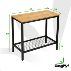 Konsola loft stolik pomocniczy dąb czarny metal półka do przedpokoju BEGRYF