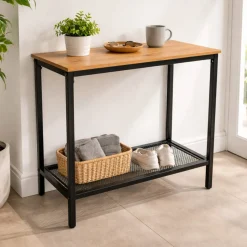 Konsola loft stolik pomocniczy dąb czarny metal półka do przedpokoju BEGRYF
