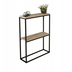 Konsola Podwójna Z Półką Przedpokój Loft 60x20h80 Czarna+Blat Dąb Artisan